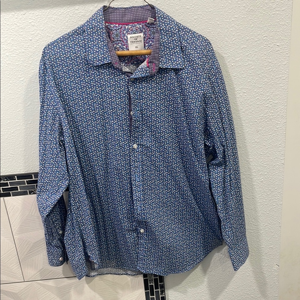 Society of Threads Blue Patterned Shirt